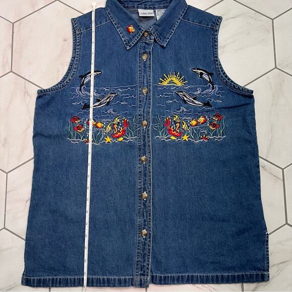 Cabin Creek Vintage Sleeveless Embroidered Button Front Denim Top Size Small - Picture 5 of 8